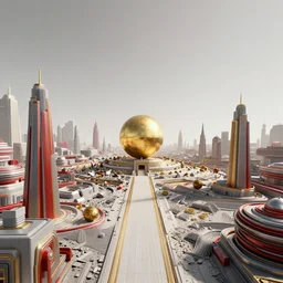 hyper detailed hardsurface modelled 3 d geometry, houdini destruction of aminimalist design temple, tarnished gold sphere is far far in the distance, deep perspective, wide angle, insanely detailed and intricate,, eal, gold, silver red, paradise hospital environment,