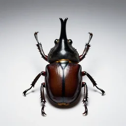 curious rhinoceros beetle, studio photography, full body, isolated on a pure white background, centered, entire subject in frame, sharp focus, soft studio lighting