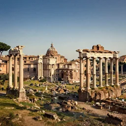 shores of ancient Rome with roman monuments and buildings on the horizon, volumetric lighting, beautiful scenery, hd, hdr, cinematic 4k wallpaper, 8k, detailed, high resolution, artstation, early medieval, realistic, Rome, Roman Monuments