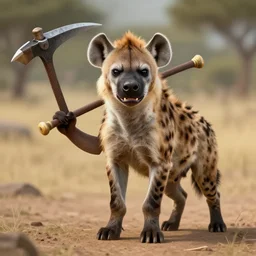 professional stylized digital art of an angry hyena carrying a sickle, high quality, hd, highly detailed, 4 k, 8 k