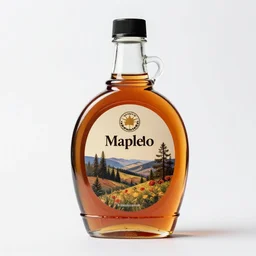 oversized maple syrup bottle, professional product shot, isolated on a pure white background, centered, entire object in frame, sharp focus, soft studio lighting