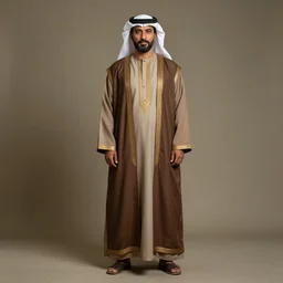 middle aged man, dark complexion, well trimmed beard, middle ages middle eastern clothing, portrait full body view, middle easter contemporary artstyle