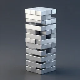 rendering of stacked jenga, all axes direction, like sculpture, simple, silver steel, trending on behance, keyshot 1 1