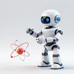 a robot playing with an atom