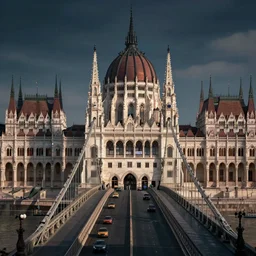 detailed ultrarealistic photography of cyberpunk future scifi budapest chainbridge, cinematic