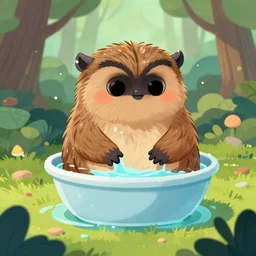 cute ewok bathing in the forest, artstation, colorful