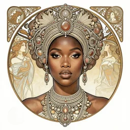 black african princess, symmetric, intricate, highly detailed, concept art, sharp focus, illustration, rutkowski, alphonse mucha, artgerm