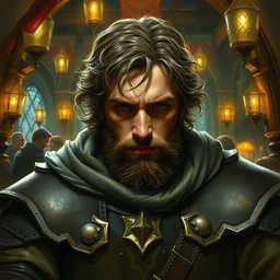 henry cavill as a dnd knight in a fantasy tavern, closeup portrait, by donato giancola, symmetry!!