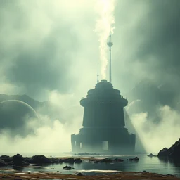 sci - fi space base, mist, sunrays, dust in the air, unreal engine, octane render, dramatic lighting, lake, digital art, by stanley artgerm lau, greg rutkowski, thomas kindkade, alphonse mucha, loish, norman rockwell,