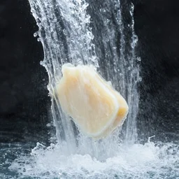 liquid soap waterfall transforming into ice