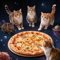 cats on pizza in space