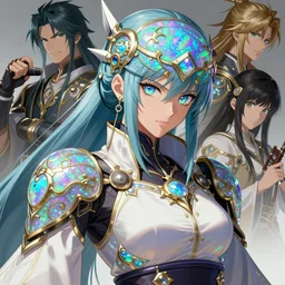 anime portrait of an iridescent opal cyborg shinobi, intricate ornate details, morandi color scheme, fantasy, elegant, highly detailed, digital painting, artstation, concept art, smooth, sharp focus, illustration, artbook, splash art, promo art, soul calibur, league of legends, art by artgerm and greg rutkowski and bo chen and jin xiaodi