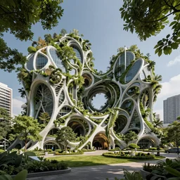 biophilic design, parametric utopian structures, hyper real, photographic, urban green