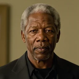 a cinematic film still of Morgan Freeman starring as 50 Cent, portrait, 40mm lens, shallow depth of field, close up, split lighting, cinematic