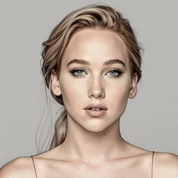 jennifer lawrence, head and shoulders portrait, extremely detailed masterpiece, one single continues line.