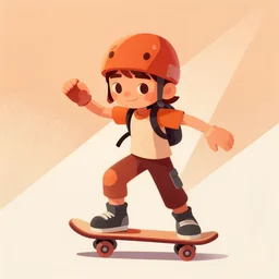 a stylized animated skater character, soft shading, halftones, angular, warm color pallette,