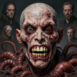 elmo flesh eating worms, macabre, horror saw teeth, horror rotten teeth, peeling face skin, by donato giancola and greg rutkowski and wayne barlow and zdzisław beksinski, realistic face, visible face, digital art, artstation