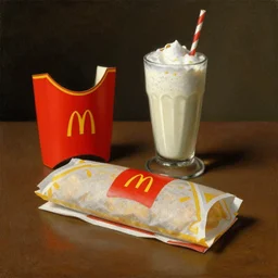 McDonalds wrapper on table, milkshake, Dutch Still Life of the 1600s, oil painting