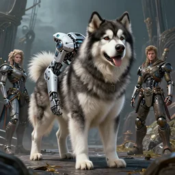 warrior alaskan malamute, antrophomorphic, cybernetic. detailed, intricate environment, fantasy art by krenz cushart, rossdraws, ilya kuvshinov, peter mohrbacher, greg rutkowski, thomas kinkade. unreal engine 5 highly detailed, blender, octane, ray tracing. sharp focus, masterpiece, post processing