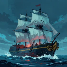 concept art by jama jurabaev, cel shaded, cinematic shot, trending on artstation, high quality, brush stroke, vibrant colors, a mysterious ghost ship immersed in the sea