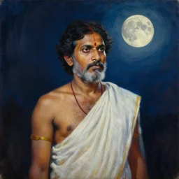 a beautiful haunting painting of a dalit man in moonlight by savi savarkar, oil on canvas, trending on artstation