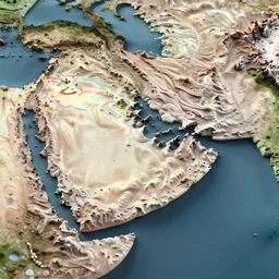 middle east topographic map, 3d render,