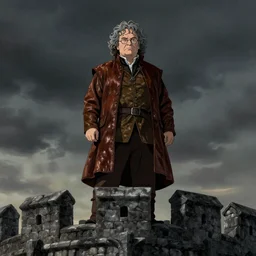 portrait of George R.R. Martin as Tyrion Lannister wearing glasses with grey hair as he stands at the top of off the Wall, fantasy leather clothing, ambient lighting, 4k, anime key visual, lois van baarle, ilya kuvshinov, rossdraws, artstation