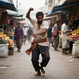 the man caught on camera dances in the market, highly detailed, 8 k, masterpiece, super resolution.