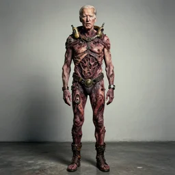 Joe Biden full body shot, Body horror, biopunk, by Ralph Steadman, Francis Bacon, Hunter S Thompson
