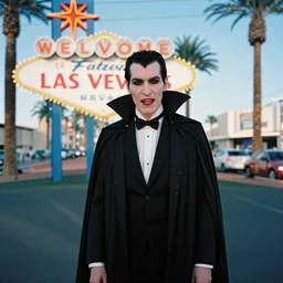 35mm film portrait of a vampire in las vegas, f1.4, behance, trending on instagram