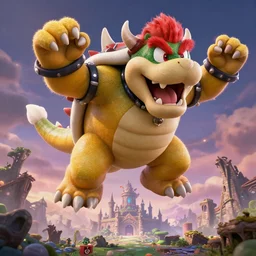 demonic Bowser roaring into the sky, silent Hill, ruined kingdom, horror, super Mario, cryengine