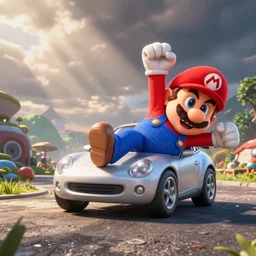 Mario spiking a car in Super Smash Bros Ultimate, game screenshot