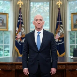 jeff bezos as the president of the united states in the oval office