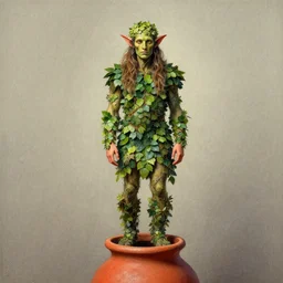 Face Head Eyes Rootpunk Elven Physique Portrait of a Shaman Guy wearing an ivy costume lichen disguised as a human standing atop a red clay pot greg rutkowski jen bartel dragan bibin peter mohrbacher anna podedworna arthur rackham salvador dali octavio ocampo jacek yerka winslow homer norman rockwell uta natsume prismacolor tombow quill