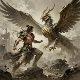 quetzalcoatl in an epic battle with garuda, fantasy, d & d, intricate, elegant, highly detailed, digital painting, artstation, concept art, matte, sharp focus, illustration, art by hokusai and jeon seong