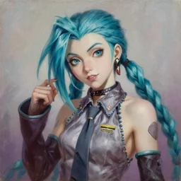 portrait of jinx hatsune miku from league of legends, by ross tran, oil on canvas