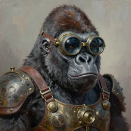oil painting of a steampunk gorilla wearing goggles, high quality, highly detailed, coherent