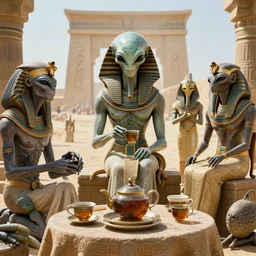 big budget scifi movie set in ancient egypt aliens brainsuckers drinking tea with egyptian gods