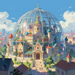 concept art by jama jurabaev, cel shaded, cinematic shot, trending on artstation, high quality, brush stroke, vibrant colors, glass dome sky, soft lighting, intricate details, cgsociety, animation scene, a dream town