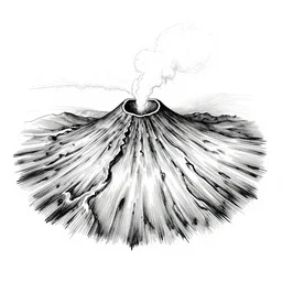 mouth of a volcano seen from the above, sketch, ink drawing, black on white