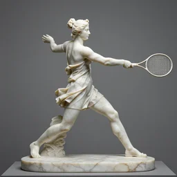 a woman swinging a tennis racket at a tennis ball, a marble sculpture by anna and elena balbusso, featured on dribble, neoclassicism, associated press photo, uhd image, dynamic pose