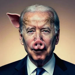 potrait of joe biden, has face of a pig, his face is a cross between a pig face and human face, by zdzislaw beksinski, by dariusz zawadzki, by wayne barlowe, gothic, surrealism, cosmic horror, lovecraftian, cold hue's, warm tone gradient background, concept art, beautiful composition