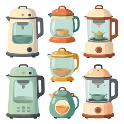game asset sheet, material study, 2 d sprite, household lawn appliances kitschy art deco era design