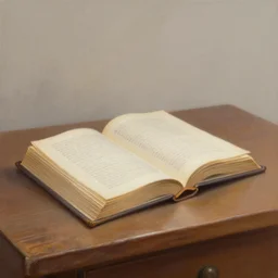a painting of a lone magical book laying open on a desk, fantasy concept art, golden hour, cinematic lighting, highly detailed
