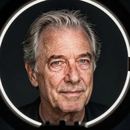 a close up headshot of an old Kramer by maarten schröder, studio photography, 50mm lens, dark background, ring lighting, vignette, very detailed, shallow depth of field, trending on 500px, 8K, highly coherent