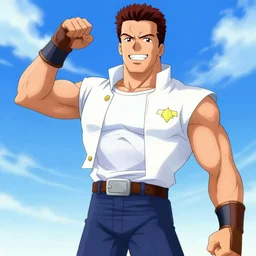 schwarzenegger as a gacha anime character