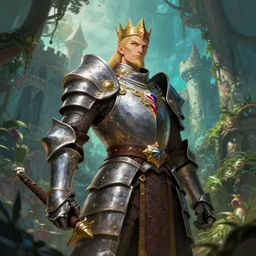 greatest elven warrior, heavy plate armor, legendary, prince, colorful, d & d, fantasy, jungle, castle, interesting angle, illustration, atmosphere, artstation, highly detailed, art by yuho kim