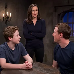 Sheryl Sandberg dominating boy Mark Zuckerberg in dungeon