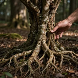 a hand consumed by tree roots, octane render