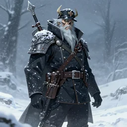 skeleton warlock as a military soldier, fantasy, ice, old man, snow, snowstorm, anime,
